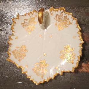 Trinket Dish with Guilded Gold Hand Made and Painted. From France.